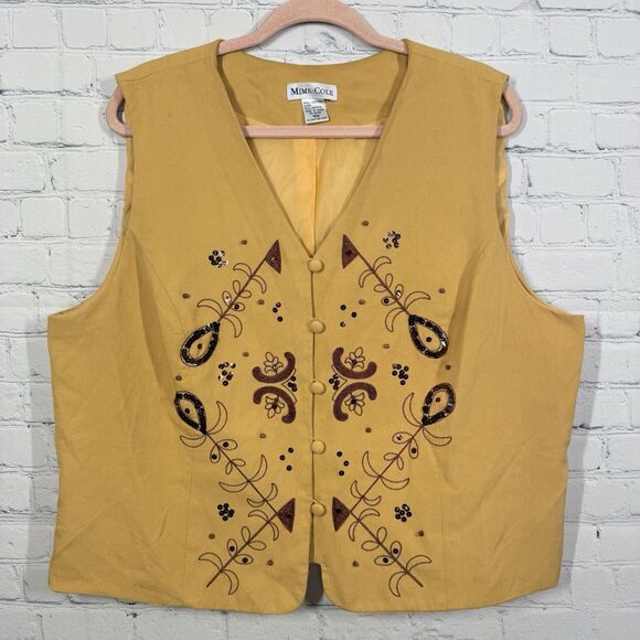 Vintage 90’s Y2K 100% Silk Vest Women’s XL Beaded Western Coastal Grunge - Picture 1 of 11